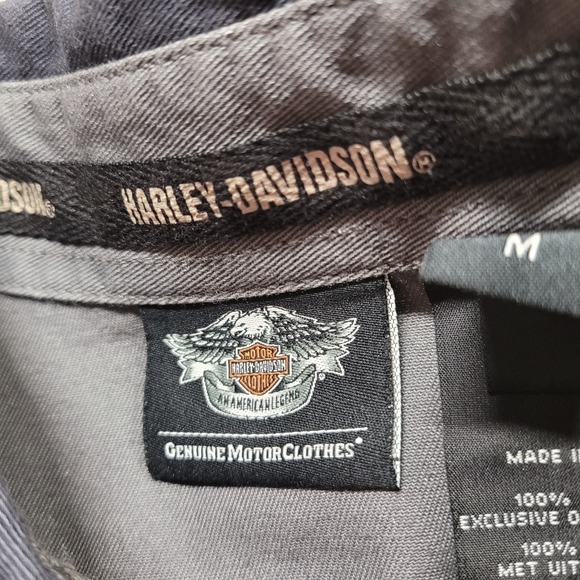 Harley Davidson Shirt Mens Medium Grey Black Motorcycle Rider Mechanic Garage - Picture 9 of 16